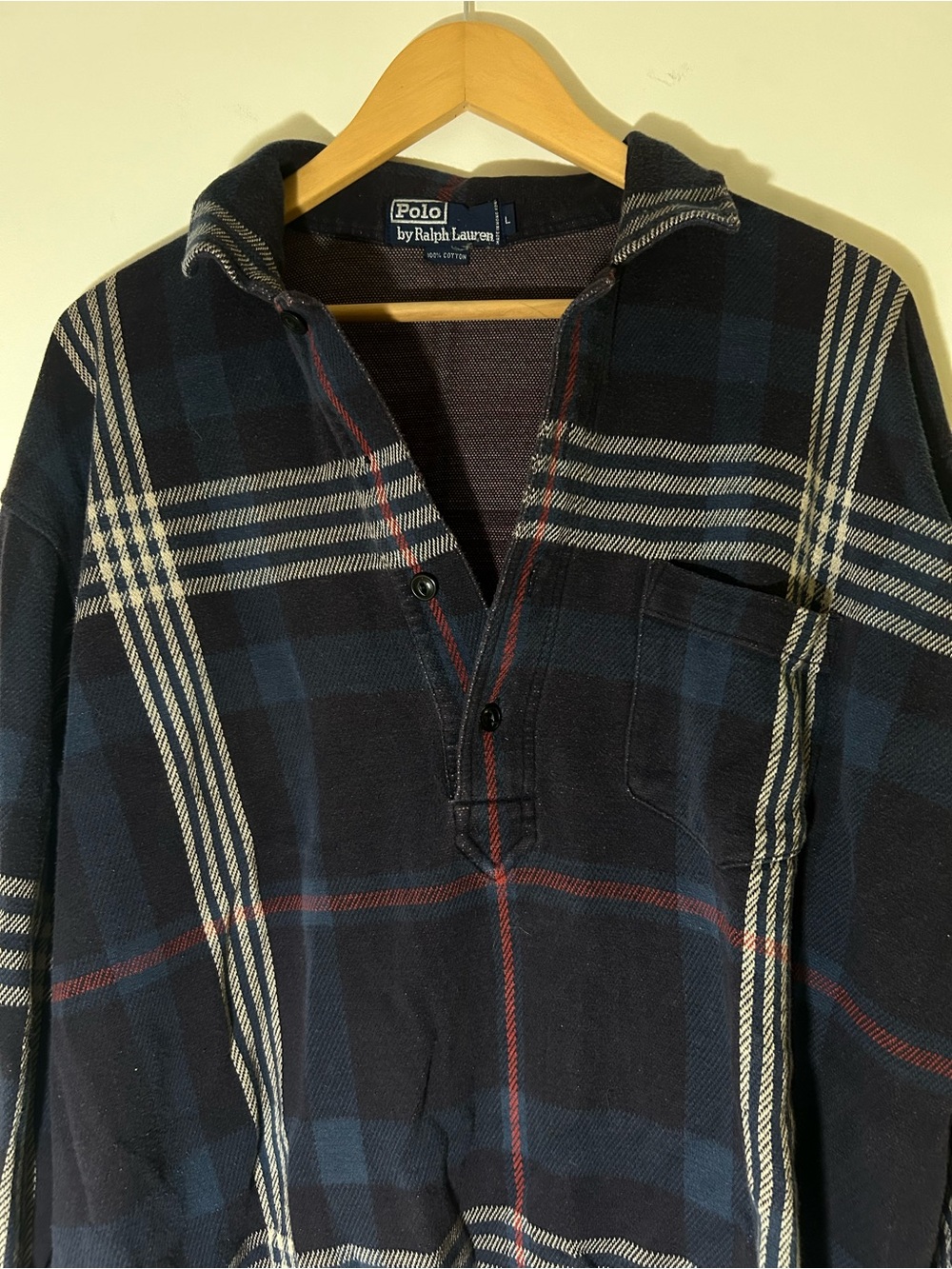 Vintage Polo Ralph Lauren Plaid Flannel half button Pullover Shirt L